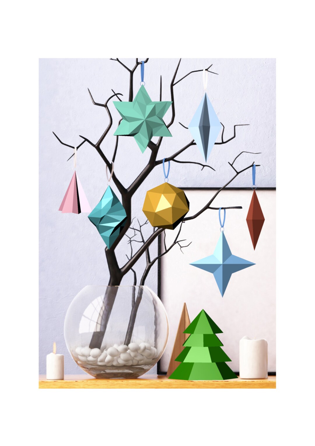 Printable DIY Template (PDF). Christmas Decorations. Low Poly Style - Etsy