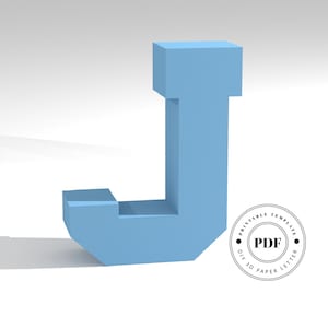 Plantilla de bricolaje imprimible (PDF). Plantilla de modelo de papel de baja poli letra J. Letras de papel 3D. Origami. Artesanía de papel. Alfabeto de cartón.