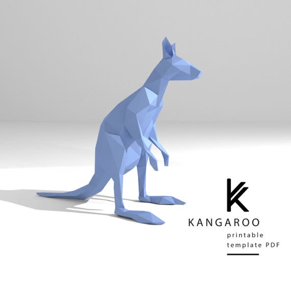 printable diy template pdf kangaroo low poly paper model etsy