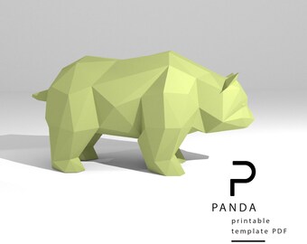 Modello fai da te stampabile (PDF). Modello di modello di carta Panda low poly. Modello di trofeo di carta 3D. Origami. Papercraft. Allenatore del cervello.