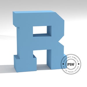 Szablon DIY do wydrukowania (PDF). Szablon modelu papieru Low Poly Letter R. Napisy 3D na papierze. Origami. Papercraft. Alfabet z tektury.