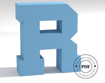 Printable DIY template (PDF).  Letter R low poly paper model template. 3D paper lettering. Origami. Papercraft. Cardboard alphabet.