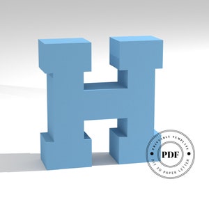 Szablon DIY do wydrukowania (PDF). Szablon modelu papieru litery H low poly. Napisy na papierze 3D. Origami. Papercraft. Alfabet z tektury.