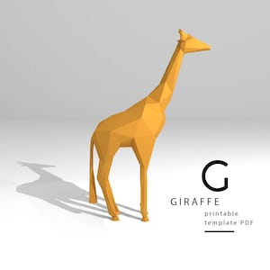 Printable DIY template (PDF).  Giraffe low poly paper model template. 3D paper model. Origami. Papercraft. Brain trainer.