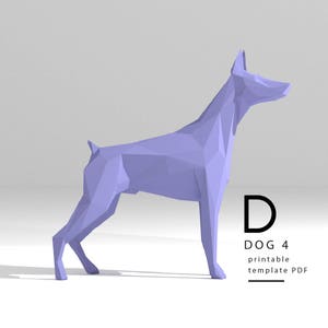Printable DIY template (PDF).  Dog (Dobermann) low poly paper model template. 3D paper model. Origami. Papercraft. Brain trainer.