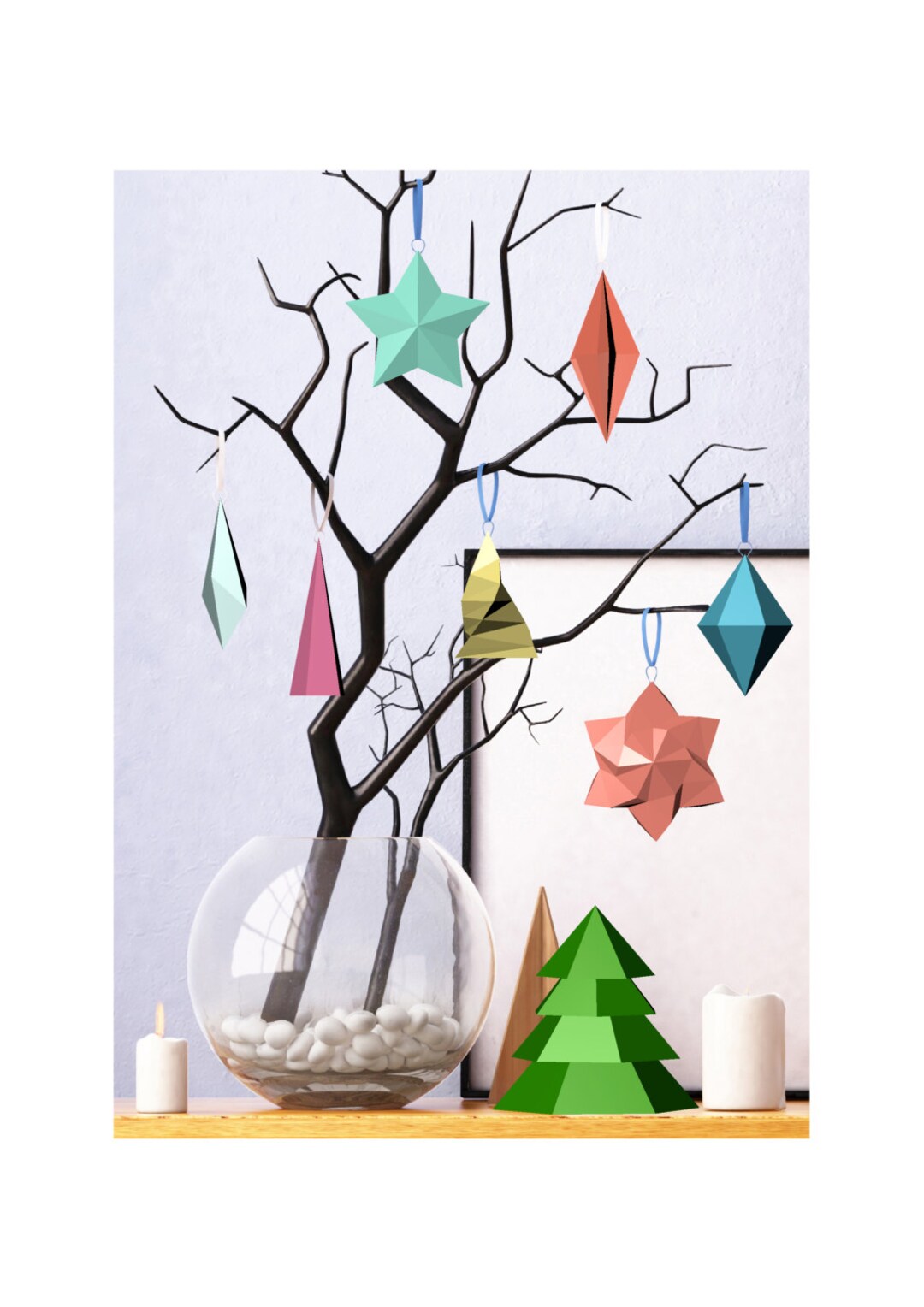 Printable DIY Template (PDF). Christmas Decorations Low Poly Style ...