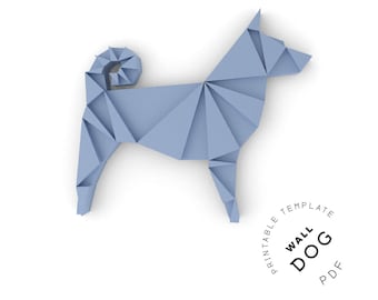 Printable DIY template (PDF).  Wall Dog low poly paper template. 3D paper model. Animal paper model. Origami. Papercraft. Cardboard.