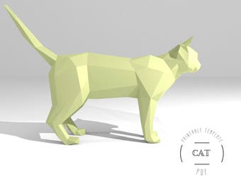 May include: A printable papercraft template of a light yellow cat. The template is designed to be folded and assembled into a 3D model. The text "Printable Template (CAT) PDF" is visible in the lower right corner of the image.