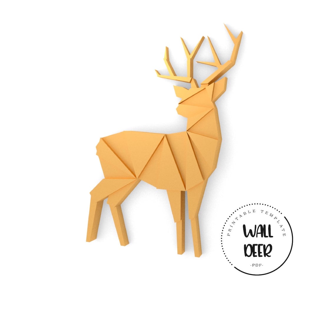 Printable DIY Template (PDF). Wall Deer Low Poly Paper Model Template ...