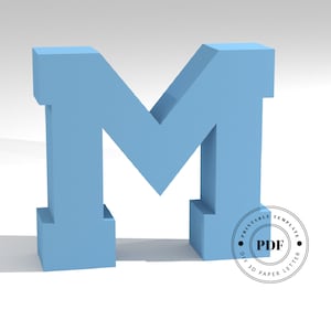 Plantilla de bricolaje imprimible (PDF). Plantilla de modelo de papel de baja poli letra M. Letras de papel 3D. Origami. Artesanía de papel. Alfabeto de cartón.
