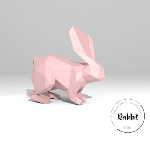 Printable DIY template (PDF).  Rabbit low poly paper model template. 3D paper trophy model. Bunny. Origami. Papercraft. Brain trainer.