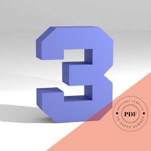 Szablon DIY do wydrukowania (PDF). Szablon modelu papieru low poly numer 3. Napisy 3D z papieru. Origami. Papercraft. Alfabet z tektury.