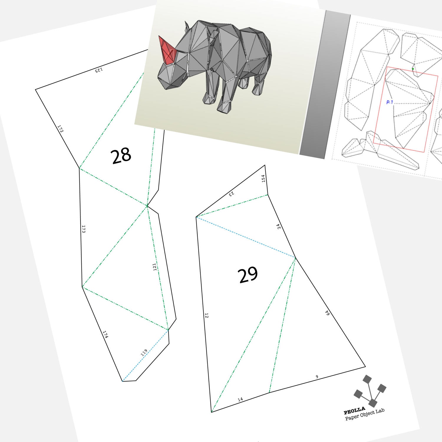 Printable DIY Template (PDF). Rhino Low Poly Paper Model Template. 3D ...