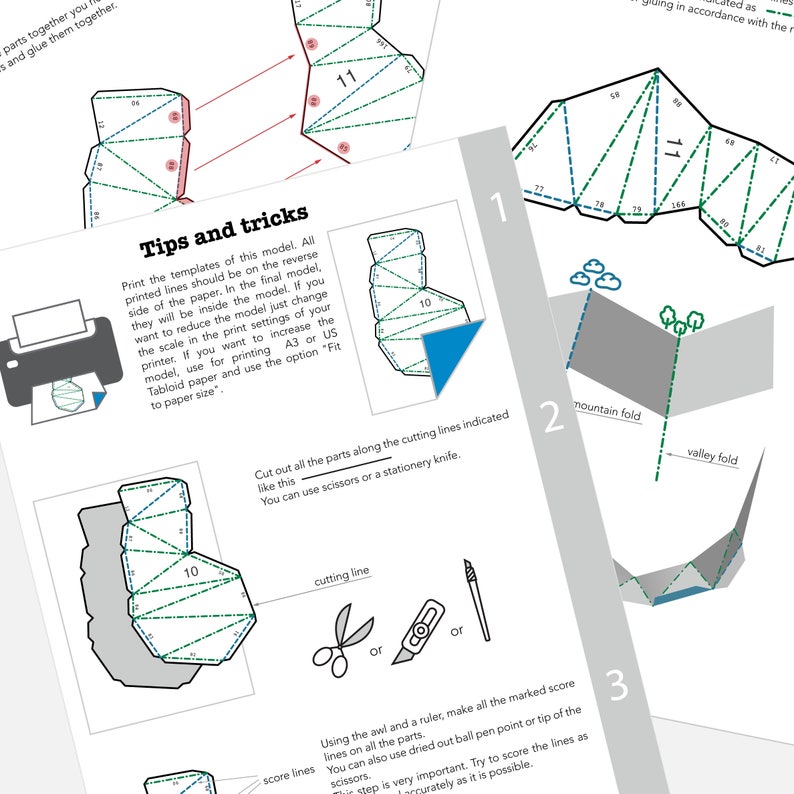 Set of 4 Printable DIY templates PDF. African Animals paper model templates: Lion, Hippo Mammoth, Rhino. 3D animal paper model. image 5