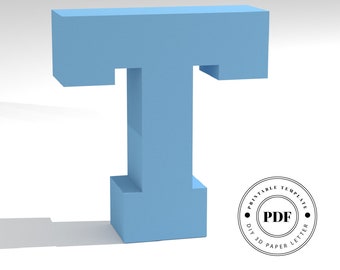 Printable DIY template (PDF).  Letter T low poly paper model template. 3D paper lettering. Origami. Papercraft. Cardboard alphabet.
