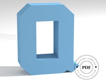 Printable DIY template (PDF).  Letter Q low poly paper model template. 3D paper lettering. Origami. Papercraft. Cardboard alphabet.