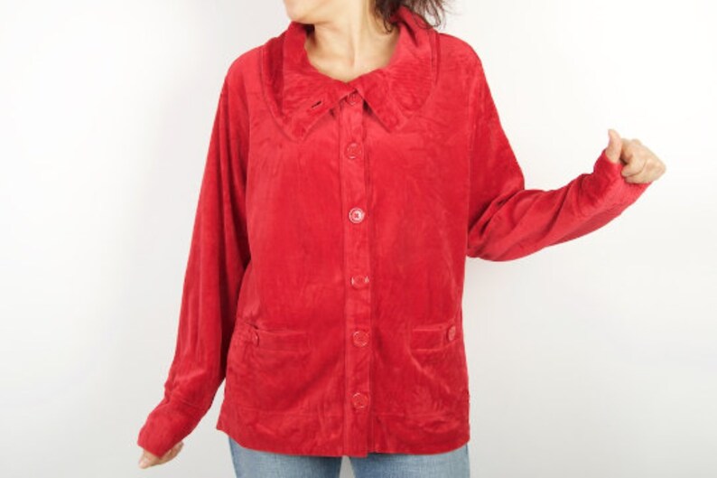 Red Jacket Velveteen Jacket Womens Jacket Crimson Red Blazer Long Sleeves Jacket Extra Large Size