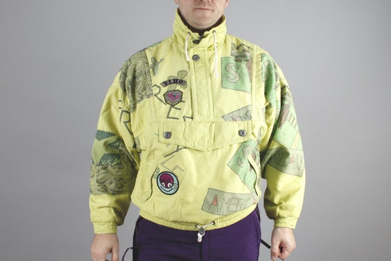 1980s Winter Parka Apple Green Abstract Print Park