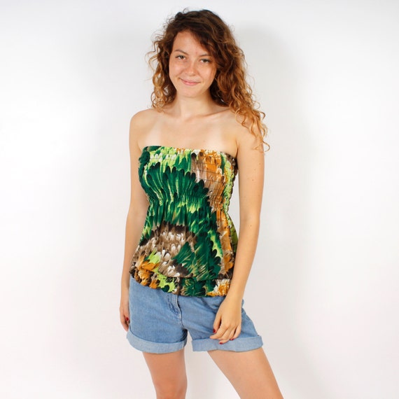 floral strapless top