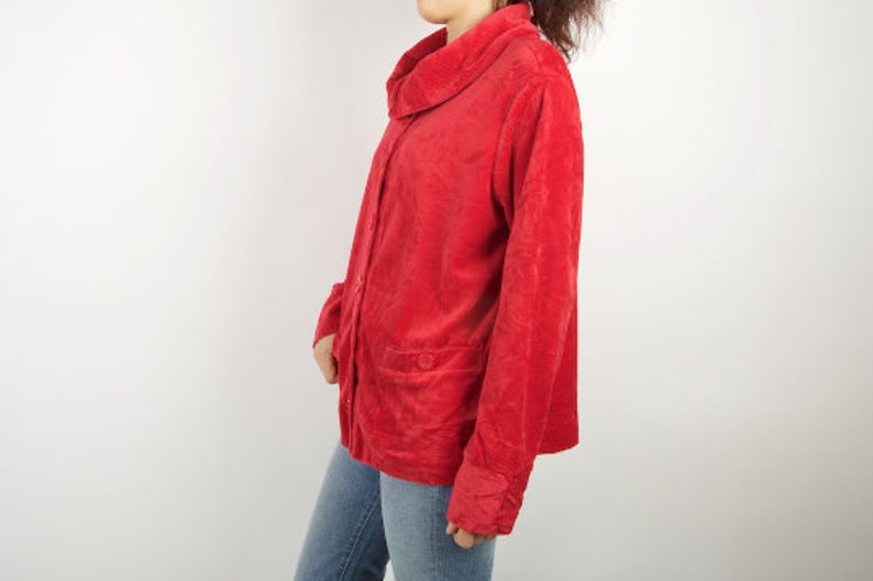 Red Jacket Velveteen Jacket Womens Jacket Crimson Red Blazer Long Sleeves Jacket Extra Large Size
