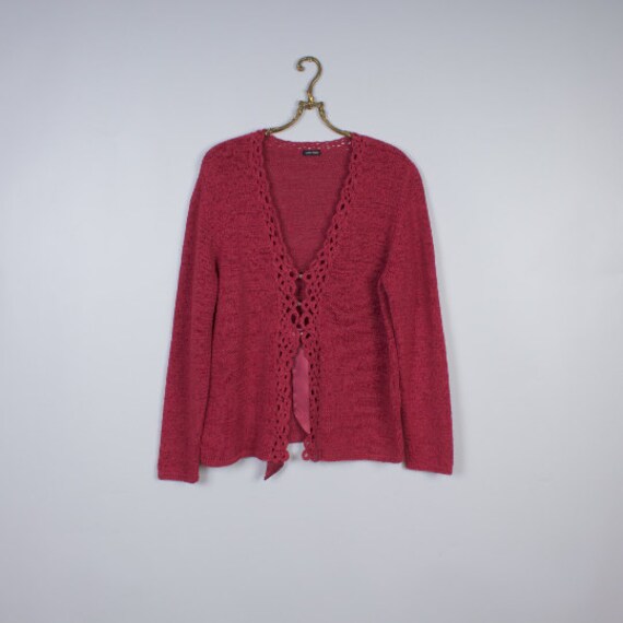 red knitted jacket