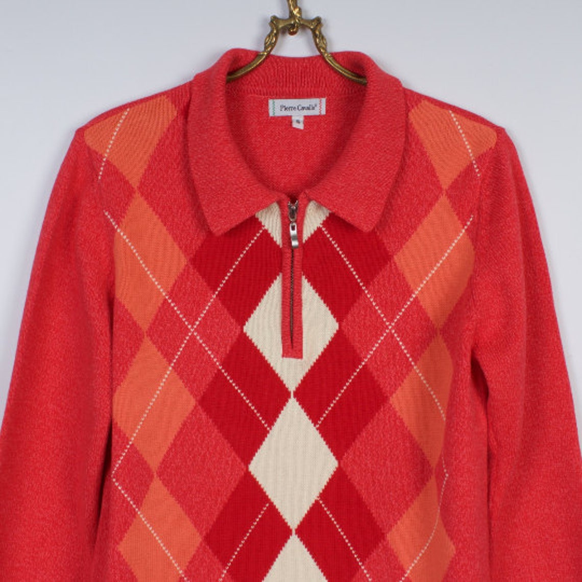 Pink Orange Sweater Unisex Sweater Beige Red Diamond Pattern - Etsy