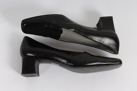 Vintage Black Leather Shoes Chunky High Heel Shoes