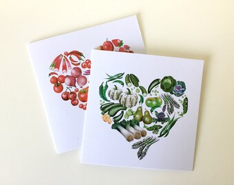 Fruit and vegetable hearts greetings cards