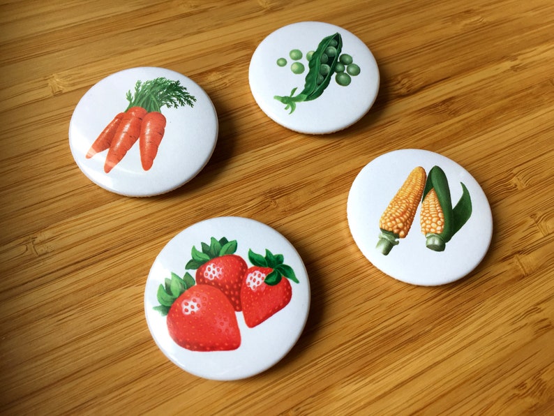 Fruit and Vegetables Button Badges Etsy