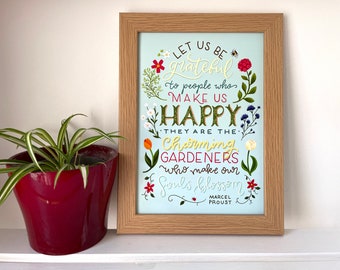 Charming Gardeners, A4 print, illustrated and hand lettered digital artwork.