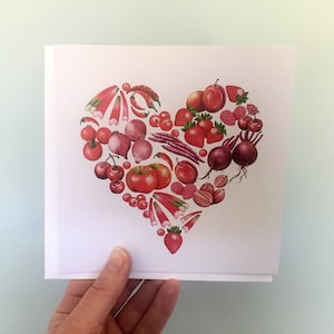 Cartes de voeux coeur de fruits et légumes rouges