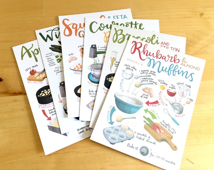 Illustrated Recipe Postcards Pack of 6 A6 Size Etsy