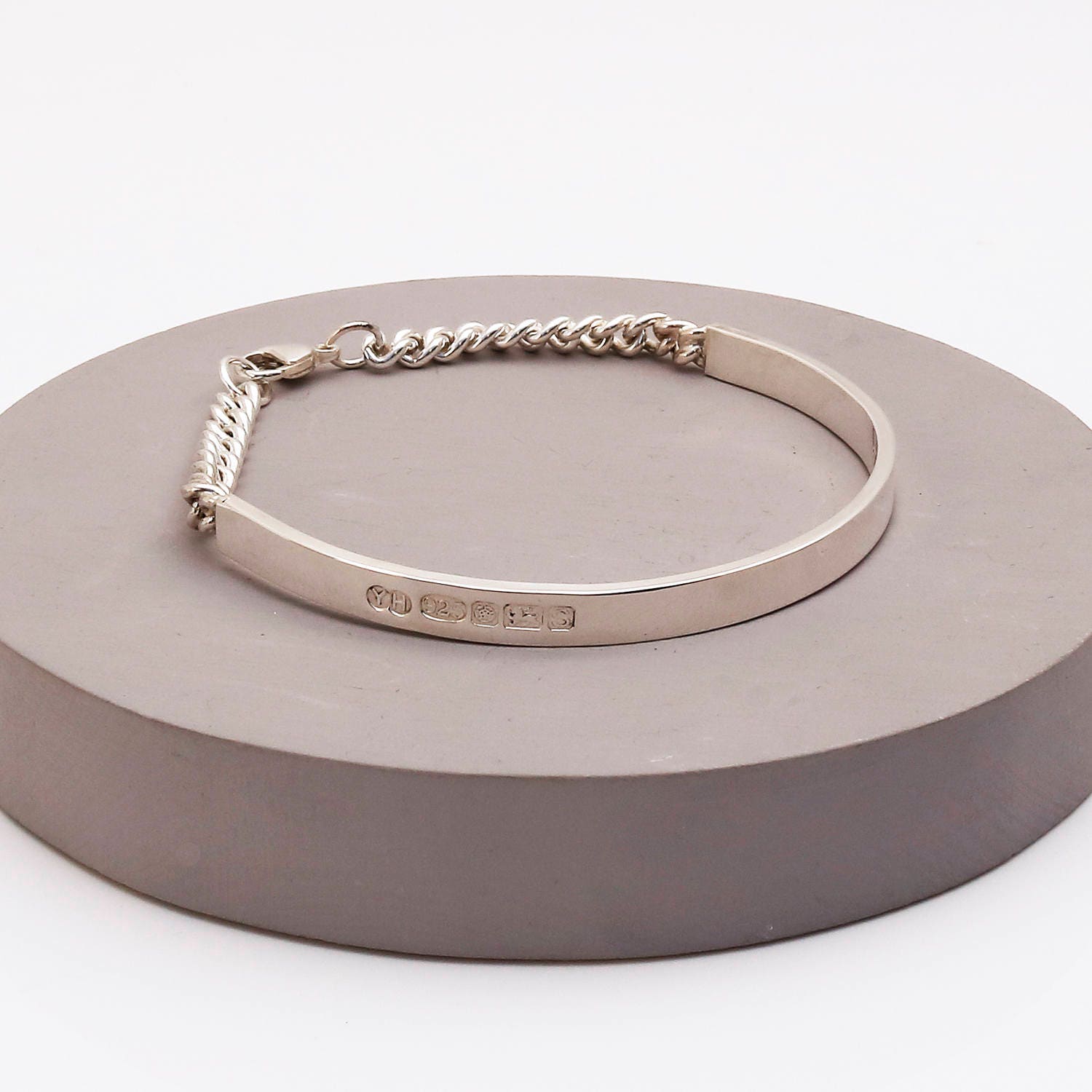 Silver Bangle Feature Hallmark Solid Silver Adjustable Sterling Silver Ladies