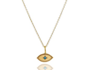 Evil Eye Necklace with Turquoise Stone - Tiny Evil Eye Necklace - Gold Plated Evil Eye Necklace - Evil Eye Jewellery