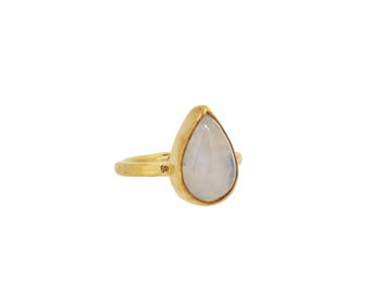Gold Pear Moonstone Ring Statement Ring Teardrop Ring