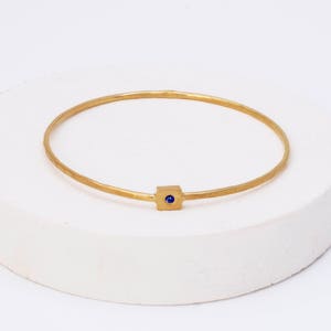 Gold Bangle with Blue Sapphire Nugget - Gemstone Bangle
