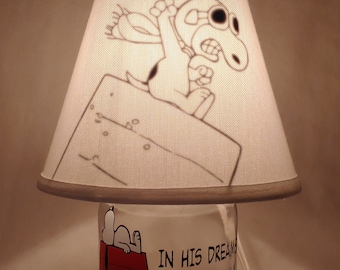 Mason jar small lamp, nightlight - Snoopy influenced