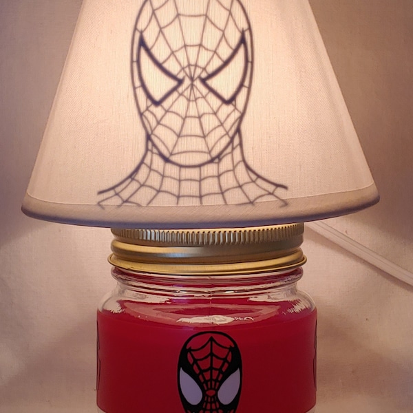 READY TO SHIP Mini mason jar night light - Spiderman influenced