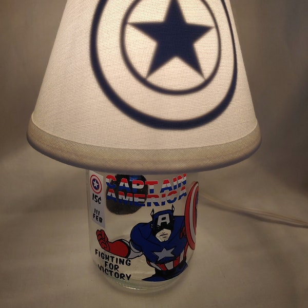 Mason jar small lamp, night light - Captain America influenced