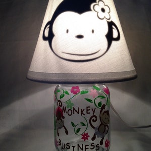 Mason jar small lamp, nightlight Monkey influenced image 1