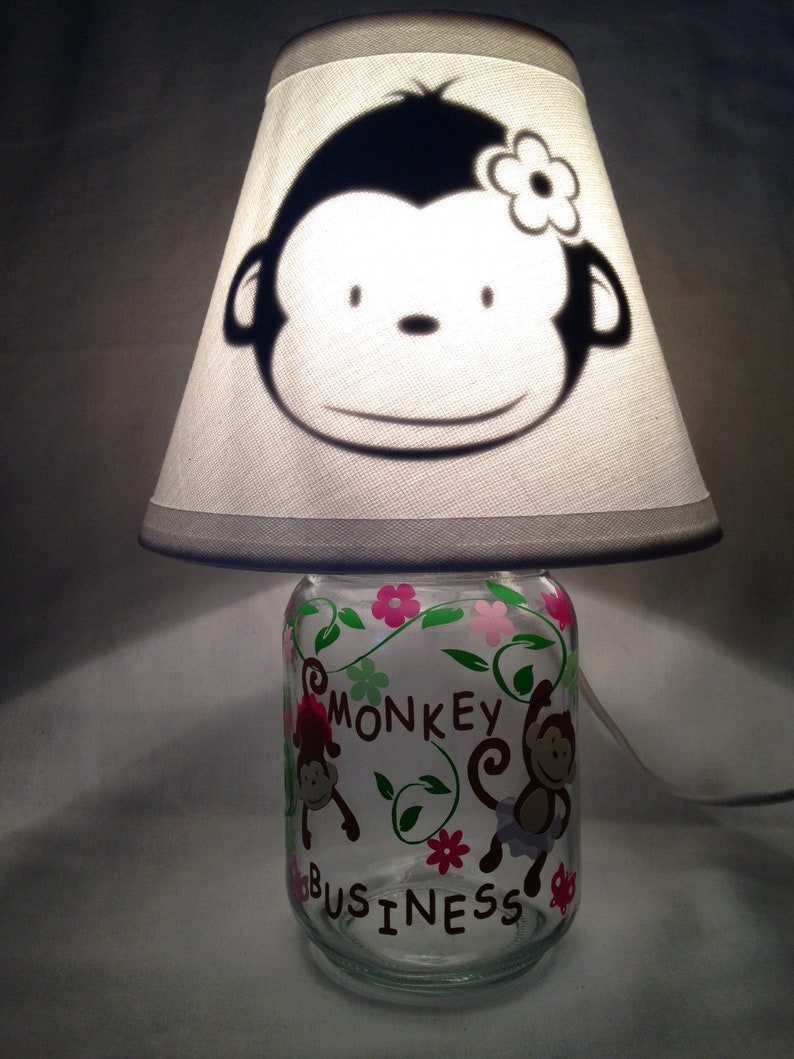 Mason jar small lamp, nightlight Monkey influenced image 1