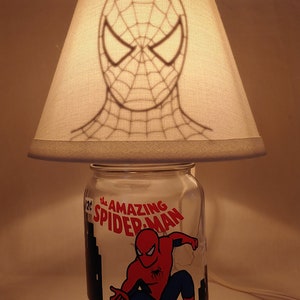 Mason jar small lamp, night light - Spiderman influenced