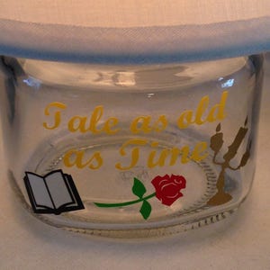 Mini mason jar night light Beauty and the Beast influenced Tale, book, Lumiere