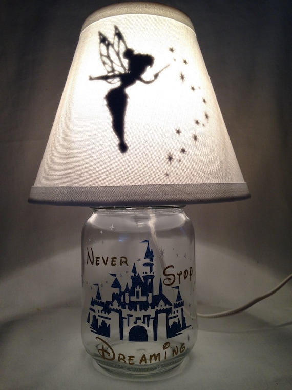 Mason Jar Small Lamp Nightlight Tinkerbell or Mickey Mouse