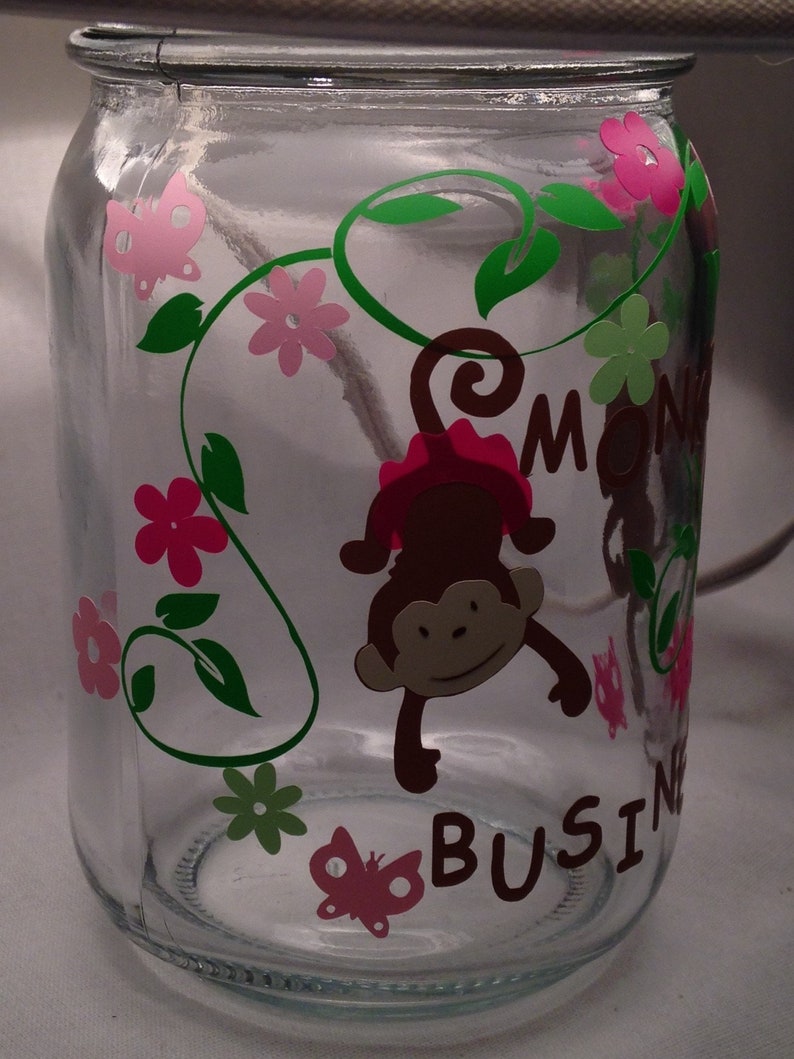 Mason jar small lamp, nightlight Monkey influenced image 2