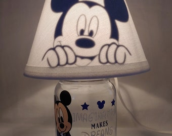 Mason jar small lamp, nightlight - Baby Mickey Mouse influenced