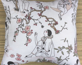 Pierrot The Clown Vintage Fabric Cushion Cover Art Deco