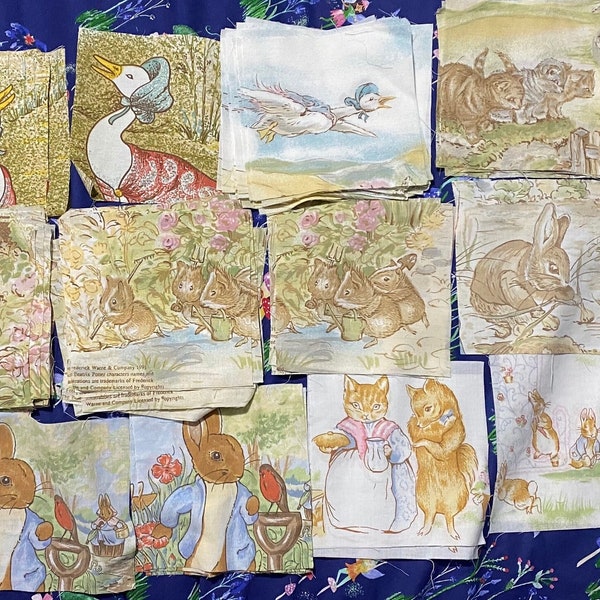 Peter Rabbit Jemima Puddle-duck Vintage Fabric Quilting Crafting Squares