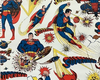 Superman DC Comics Universe Vintage Wallpaper Rare by the yard - Wall Art - Feature Wall - Crafting