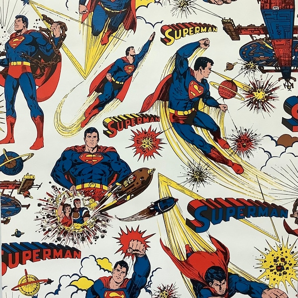 Superman DC Comics Universe Vintage Wallpaper Rare by the yard - Wall Art - Feature Wall - Crafting